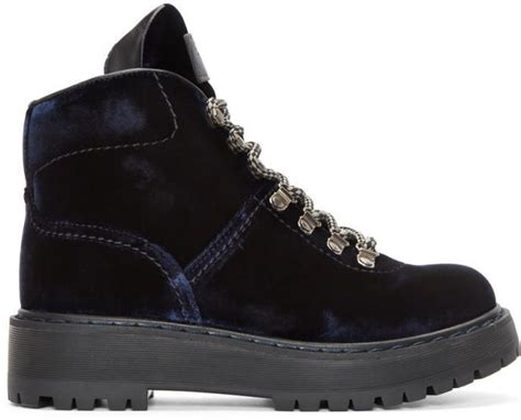 prada navy velvet hiking boots|farfetch Prada boots.